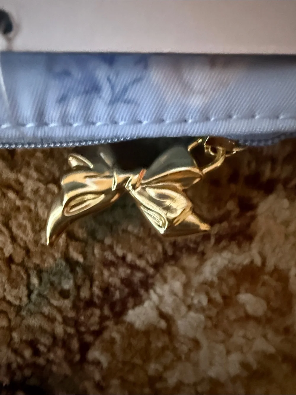 Yoobi Light Blue Floral Ruffle pencil case pouch with Gold Charm